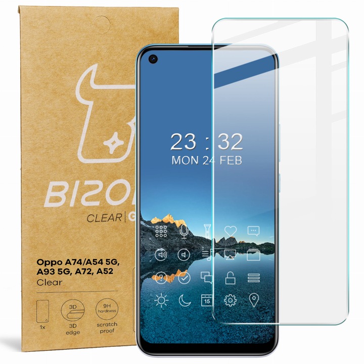 Bizon üvegfólia Oppo A74 / A54 5G / A93 5G / A72 / A52-hez, átlátszó