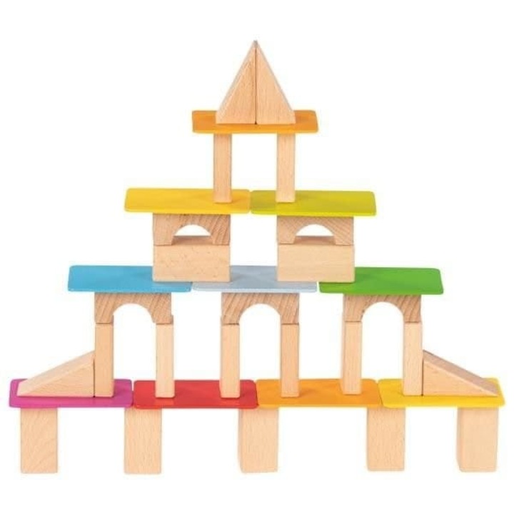 Set de cuburi si caramizi , Goki, Lemn, 100 piese, 12 luni+, Multicolor