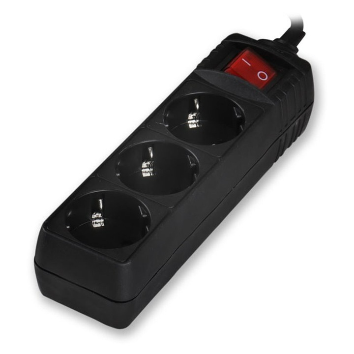 Prelungitor 3xprize, Sinora, Comutator on/off, 1.5m, Negru