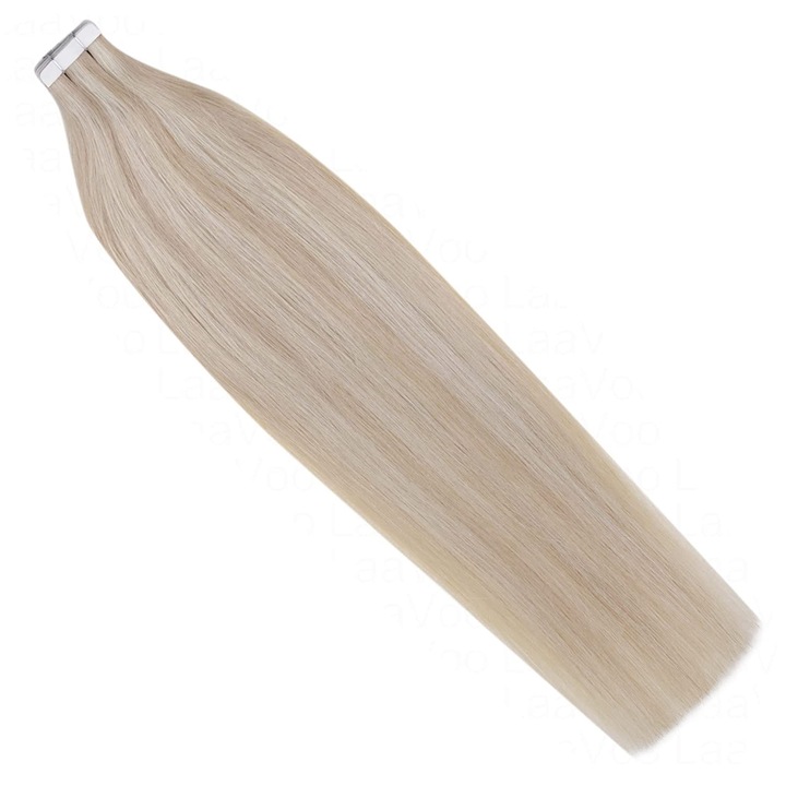 Extensii de par, LaaVoo, Par natural Remy, Cu lipici, 46 cm, 20 benzi, 50g, Balayage blond