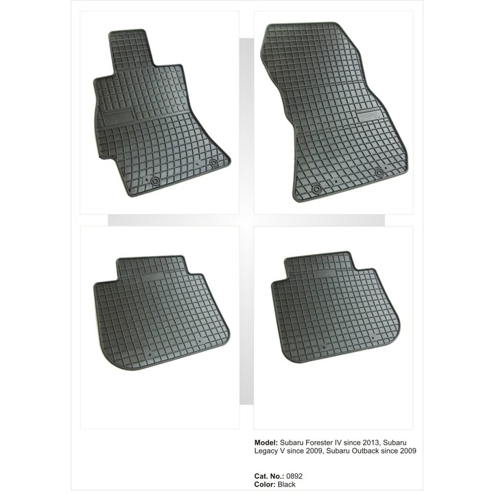 Комплект стелки Frogum Subaru Forester (2013-2018) / Legacy (2009+) / Outback (2009+), Гумени, Черен, 4 броя