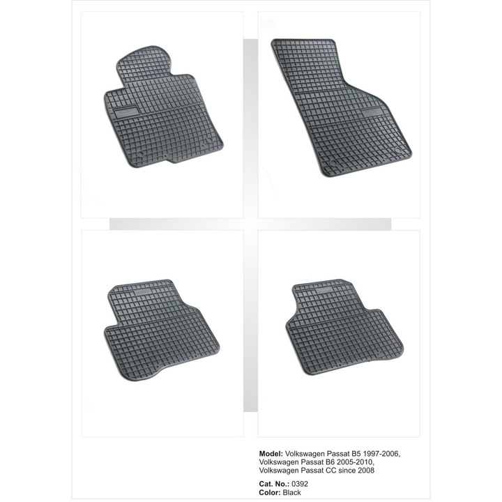 Комплект стелки Frogum Volkswagen Passat B6 / B7 (2005-2014), Гумени, Черен, 4 броя