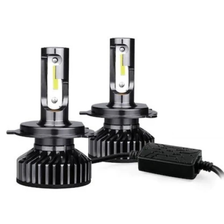 Set 2 Lampi LED V80 H4 auto canbus cu doua faze putere 200W temperatura 6000K