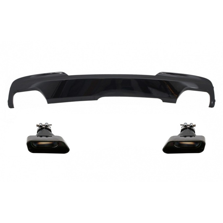 Difuzor de aer cu Evacuare Dubla Negru Lucios si Ornamente compatibil cu BMW F10 F11 Seria 5 2011-2017 M-Technik 550i Design