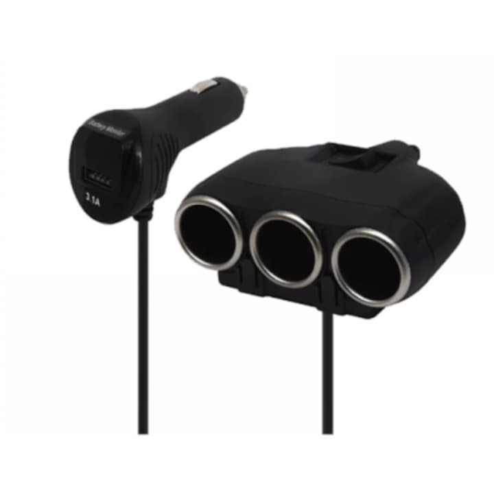 Autós aljzat 12V és 24V Olesson 1634 4 bemenettel 120W fekete