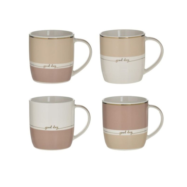 Set 4 cani din portelan cu design, 365 ml, Inart