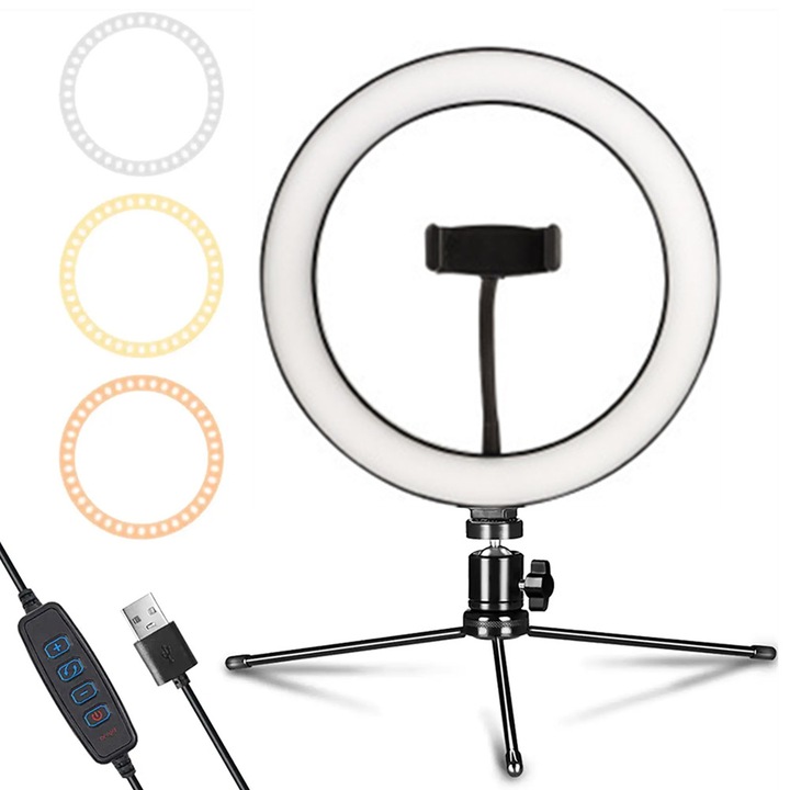 Ronyes Selfie Bot, távirányítós gyűrűs LED lámpával, 26 cm x 20,5 cm x 1,6 cm, fekete