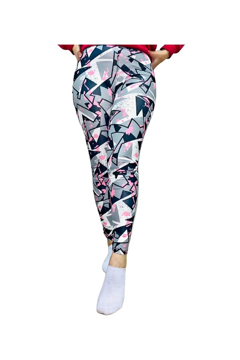 Colanti fitness cu imprimeu, alb, gri, roz, model Geometry
