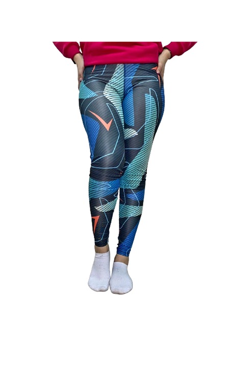 Colanti fitness cu imprimeu, turcoaz, portocaliu, model Forms
