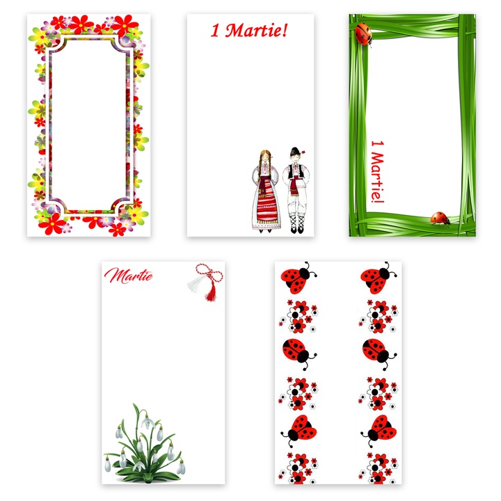 Set 200 Cartonase Martisor, 10 modele diferite, multicolor, 9x5 cm