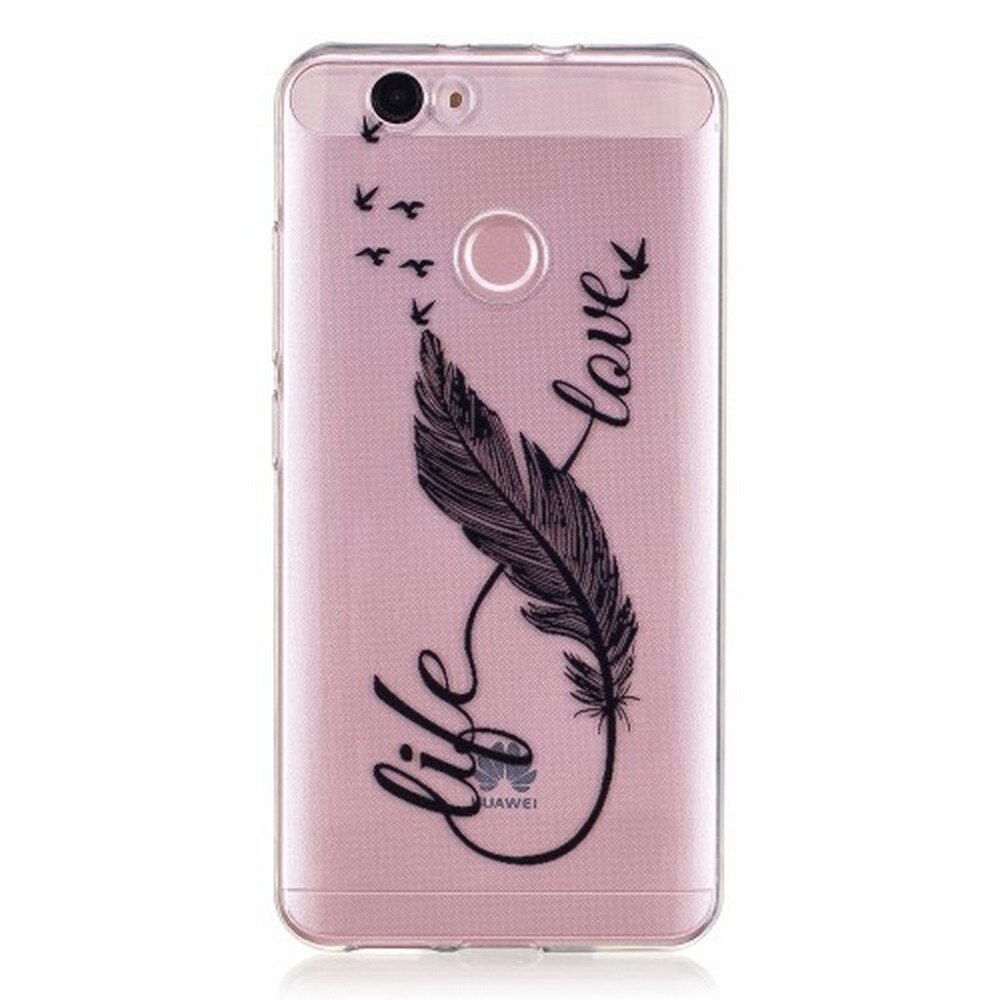 Husa Huawei Nova, Protectie Spate/ Laterale,TPU, Ultraslim, Imprimeu Black Feather