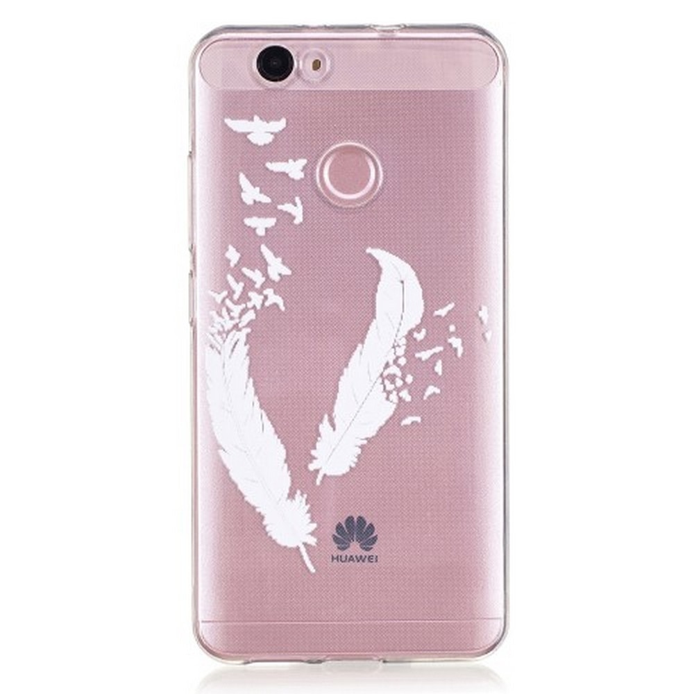 Husa Huawei Nova - White Feathers and Birds, TPU, Protectie Spate/ Laterale