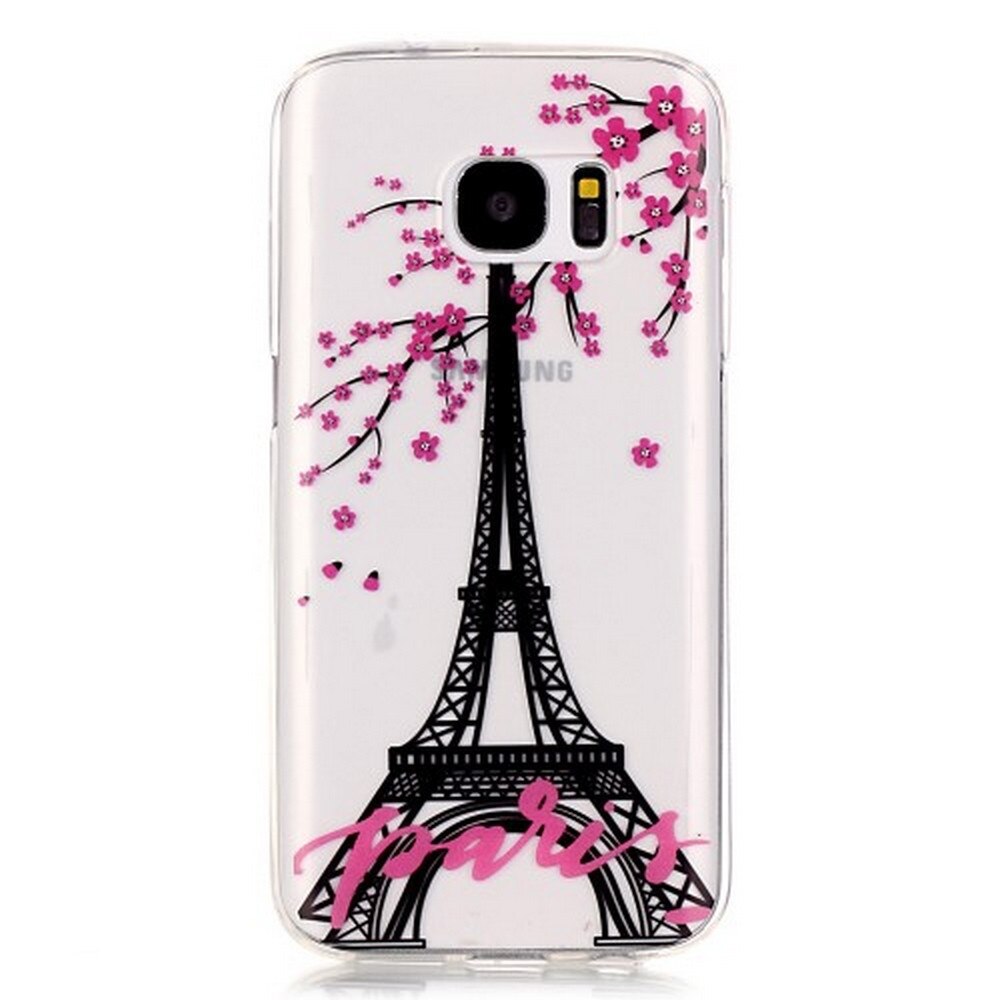 Husa Samsung Galaxy S7 G930, Carcasa Protectie Spate si Lateral, Silicon, Imprimeu Eiffel Tower and Plum