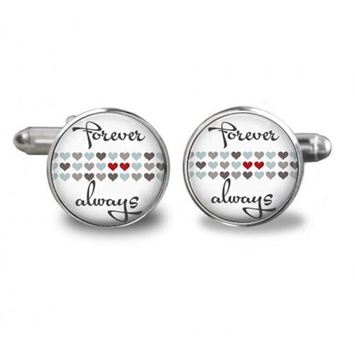 Butoni de camasa rotunzi personalizati forever always, Argintiu