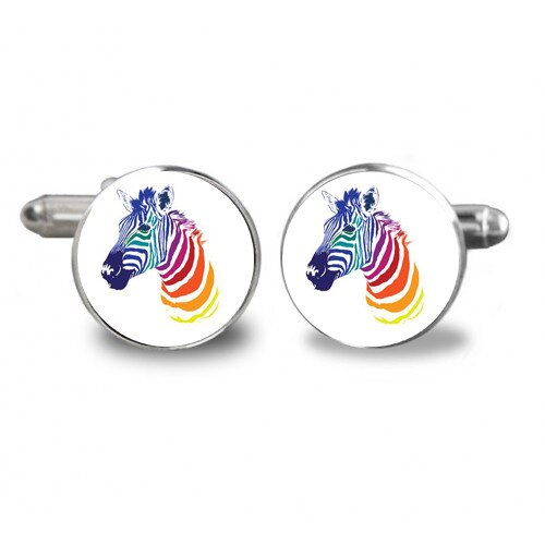 Butoni de camasa rotunzi personalizati cu zebra colorata, Argintiu