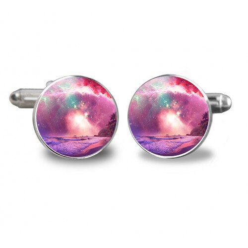Butoni de camasa rotunzi personalizati apus multicolor, Argintiu