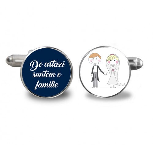 Butoni de camasa rotunzi personalizati cu Wedding day, Argintiu