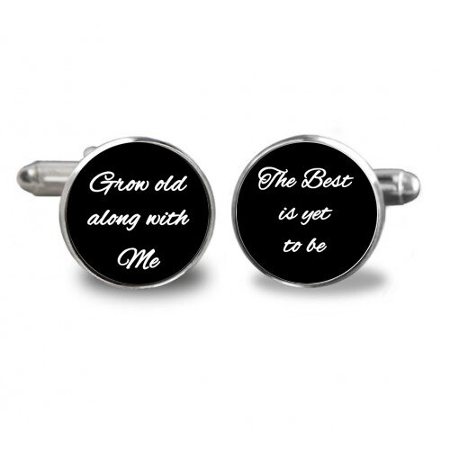 Butoni de camasa rotunzi, personalizati cu text Grow old along with me, Argintiu