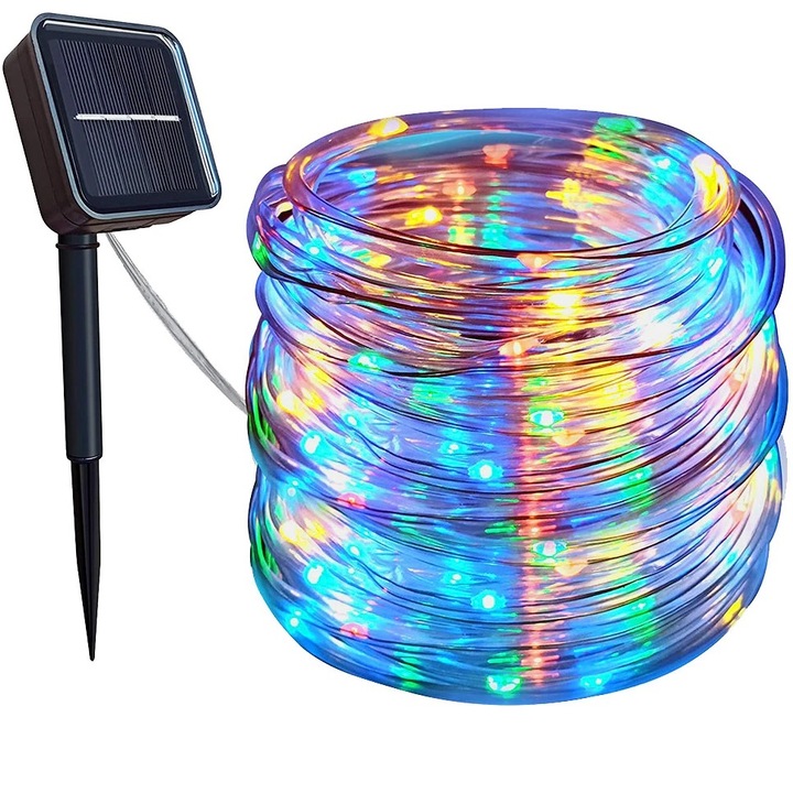 Instalatie De Craciun EDAR Tuburi, 4.5V, 6W, IP44 Rezistent la apa, 10m, 100 led, Multicolor
