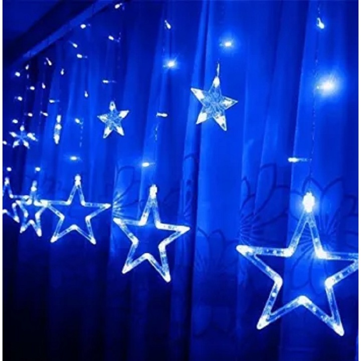 Instalatie Craciun EDAR, Perdea Stele Cazatoare, Lumini Led, 3M, Interconectabila,8 Programe, Albastra