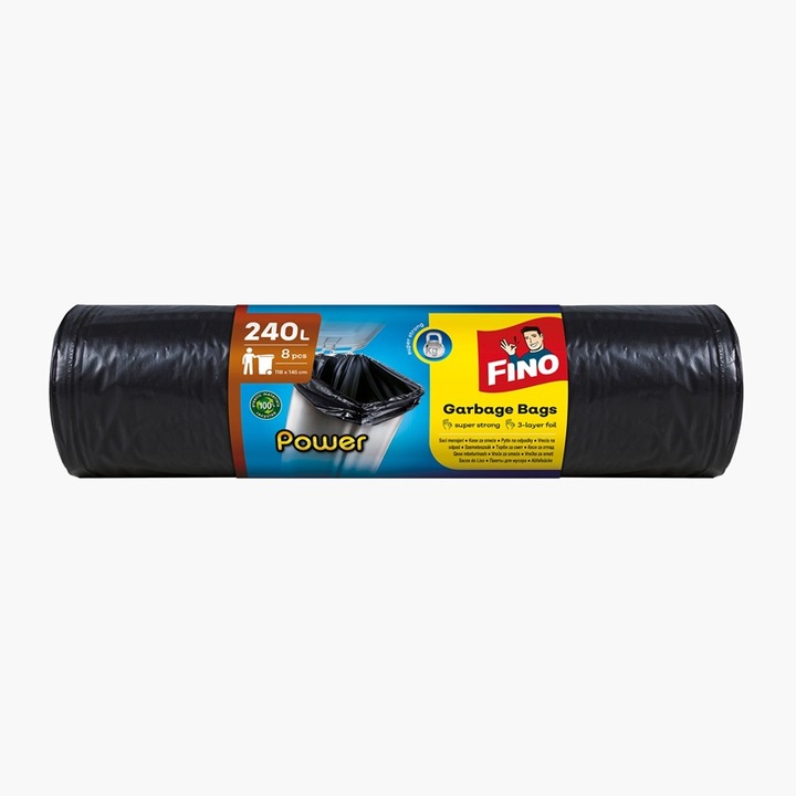 Pachet 2 x Saci Menajeri Fino Power LDPE, 240 l, 8 Bucati