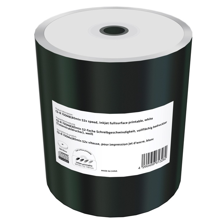 Mediu de stocare MediaRange CD-R 52x, 700MB, Printabil, 100 buc/set, Alb