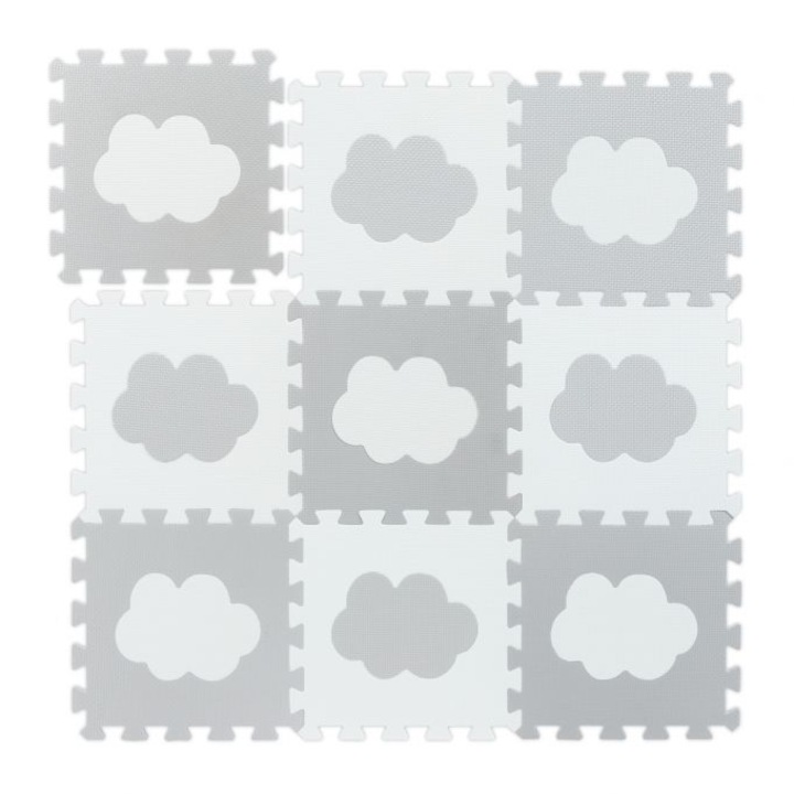 Relaxdays EVA habszivacs szőnyeg, puzzle típusú, Szürke, felhős mintás, puha, 18 db, 91,5x91,5 cm