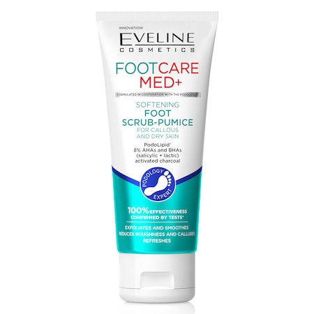 Scrub catifelant pentru pielea uscata a picioarelor si cu bataturi Eveline Foot Care Med+, 100 ml