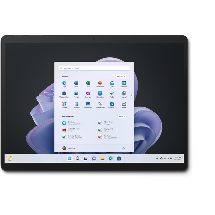 Лаптоп Microsoft Surface Pro 9 с Intel Core i5-1235U (0.9/4.4GHz, 12M), 8 GB, 256GB SSD, Intel Iris Xe Graphics, Windows 11 Home, Черен