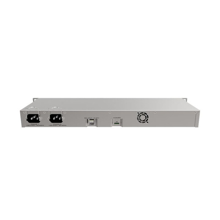 Mikrotik RB1100AHx4 kábelútválasztó, Dude Edition, 13 gigabites port, RS232 soros port és dupla hátterű tápegységek