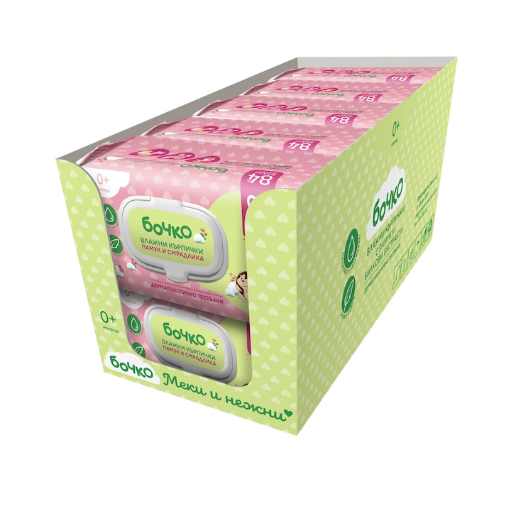 Комплект влажни кърпички Бочко, с памук и смрадлика, 84 БР, в кашон, 10бр