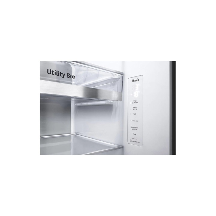 Side by side LG GSXV91MBAE, 635 l, No Frost, InstaView Door-in-Door, Dozator UVnano, Clasa E, H 179 cm, Inox