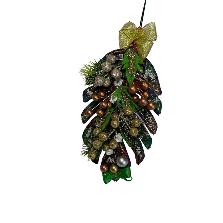 Ornament Craciun tip Frunza, Zen Art, Realizat Manual, Decoratiune, Funda organza, Multicolor