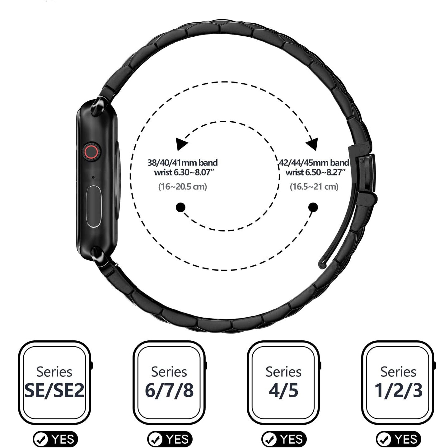 Метална каишка, съвместима с Apple Watch 1/2/3/4/5/6/7/8/SE, дисплей 38