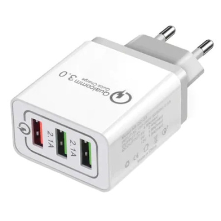 Incarcator ultra rapid cu 3 porturi usb QC 3.0 3A 18W universal Alb