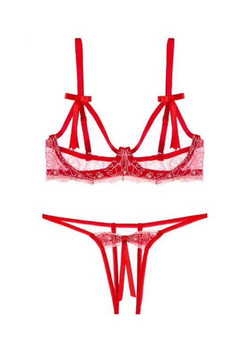 FOVWAR szexi fehérnemű szett, 2 részes, csipke, One Size INTL, piros