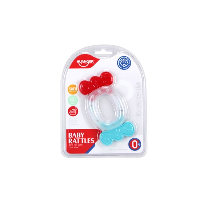 Jucarie bebe 2 in 1 zornaitoare si dentitie, bleu/rosu, 0 luni+