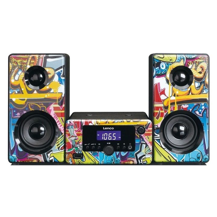 Стерео микросистема Lenco MC-020, Bluetooth, FM, USB и AUX, Многоцветна