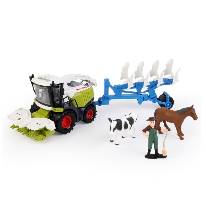 Tractor agricol cu lumini si sunet, si accesorii, 52x13 cm