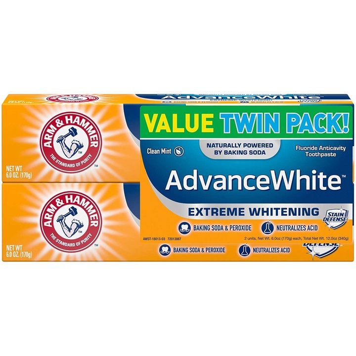 Set Paste de Dinti, Arm & Hammer, Advance White, Extreme, pentru Albirea Dintilor, cu Bicarbonat si Peroxid, 2x 170gr