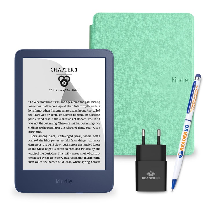 Комплект eBook четец Amazon Kindle 2022 Denim, Мента, 4 части
