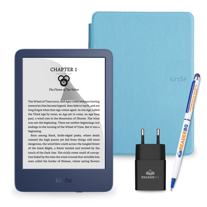 Комплект eBook четец Amazon Kindle 2022 Denim, Светлосин, 4 части