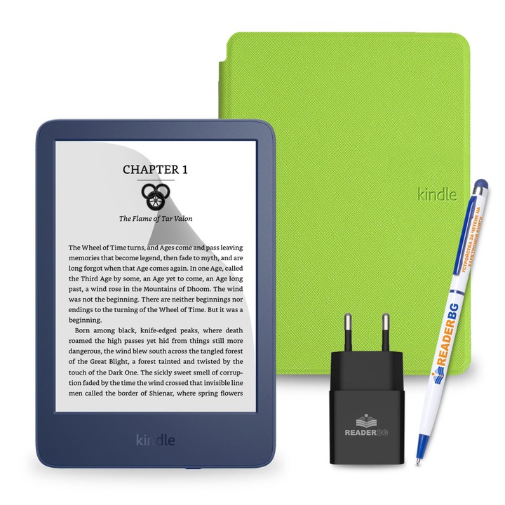 Комплект eBook четец Amazon Kindle 2022 Denim, Зелен, 4 части