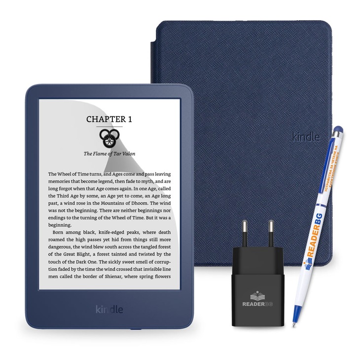 Комплект eBook четец Amazon Kindle 2022 Denim, Тъмносин, 4 части