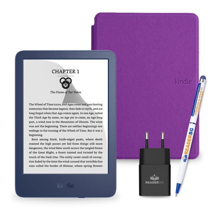 Комплект eBook четец Amazon Kindle 2022 Denim, Лилав, 4 части