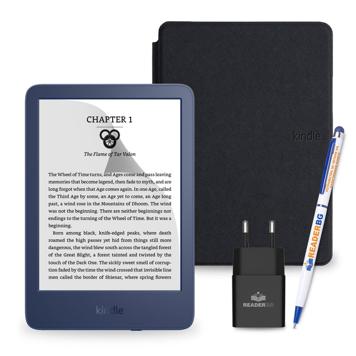 Set cititor de carti electronice, Amazon, Kindle 2022, 16GB, Negru/Albastru