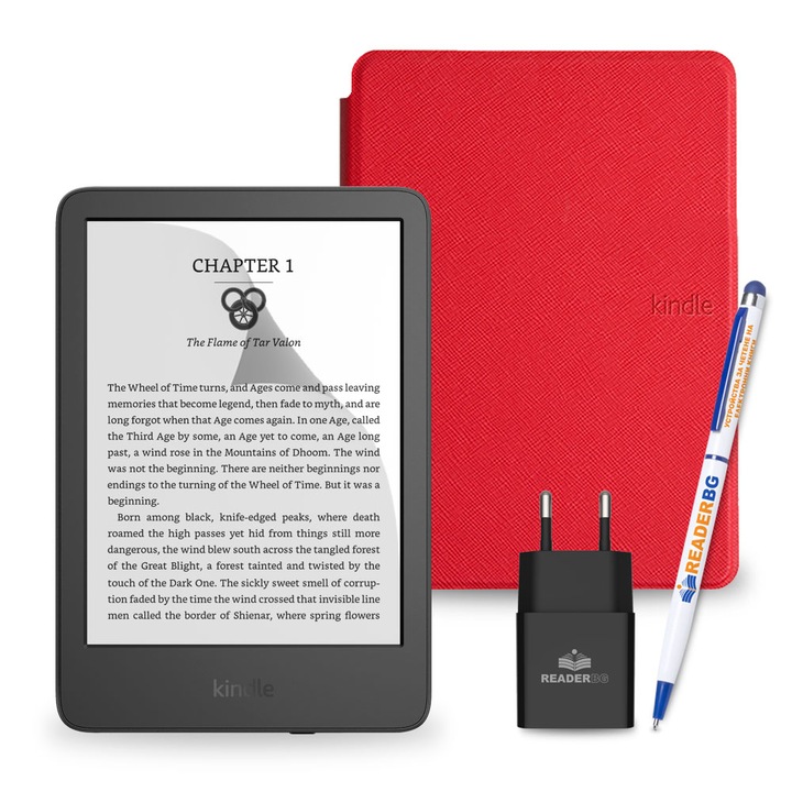 Комплект eBook четец Amazon Kindle 2022 Black, Червен, 4 части