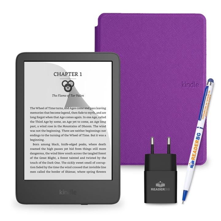 Комплект eBook четец Amazon Kindle 2022 Black, Лилав, 4 части