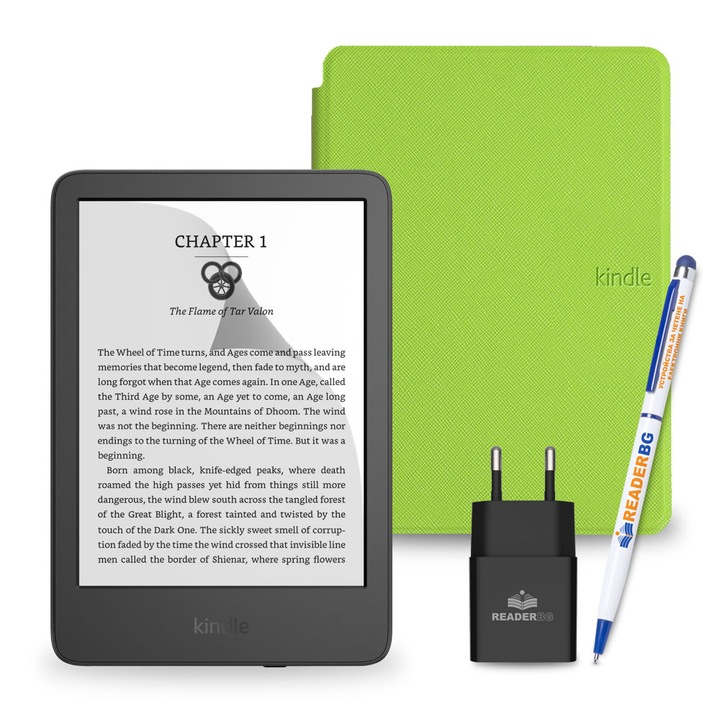 Комплект eBook четец Amazon Kindle 2022 Black, Зелен, 4 части