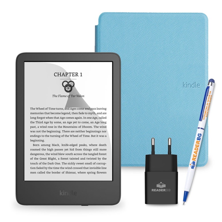 Комплект eBook четец Amazon Kindle 2022 Black, Светлосин, 4 части